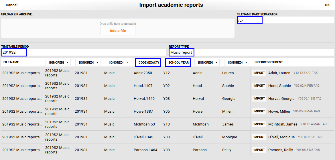 Using the bulk import tool to import student files and reports