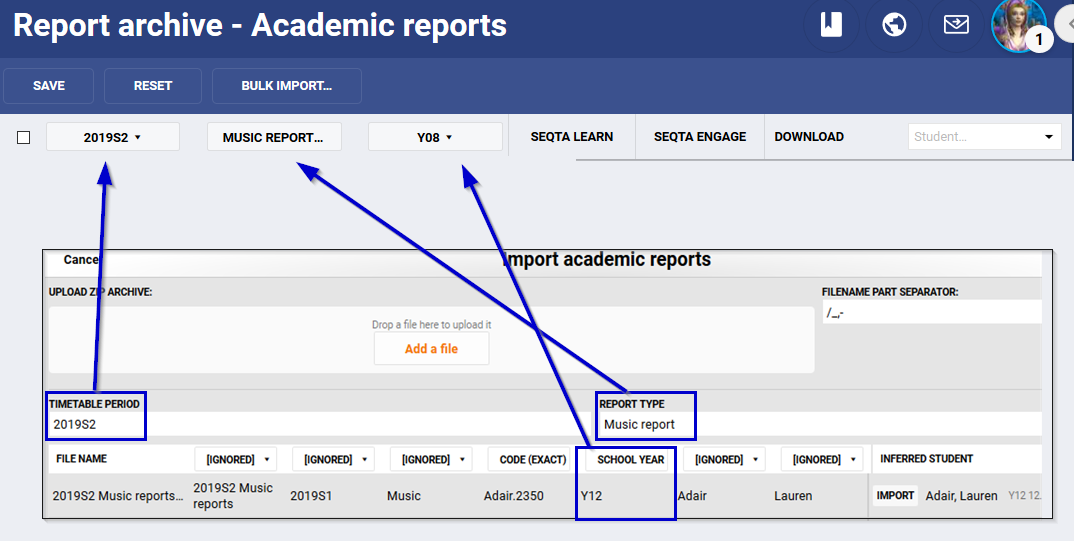 Using the bulk import tool to import student files and reports